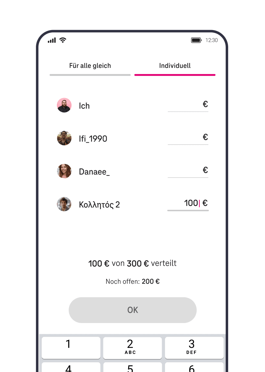 Split bill mit exaktem Betrag